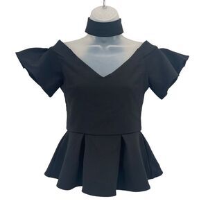 Parker Marcel Choker Top Women's Size XS Black Peplum Fabric Short Sleeve